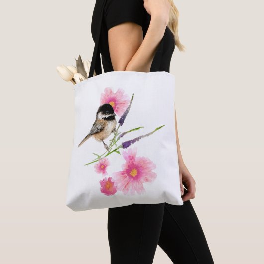 Tote Bag Chickadee noir doux aquarelle Art (De près)