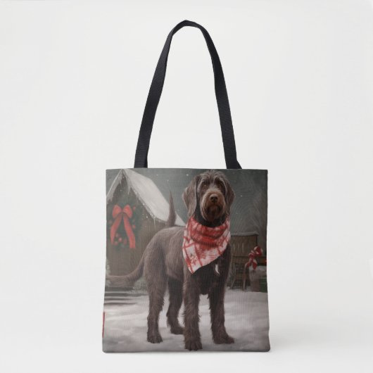Tote Bag Chien à pointes à poils durs à Noël de neige (Devant)