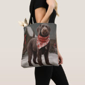 Tote Bag Chien à pointes à poils durs à Noël de neige (De près)