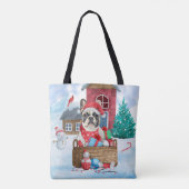 Tote Bag Chien à tête blanche dans la neige Maison de Chien (Dos)
