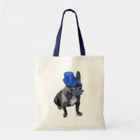 Chien à tête bleue avec chapeau bleu et moustache