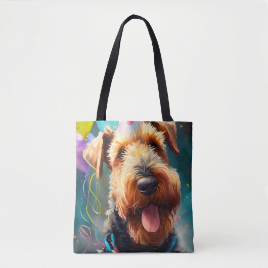 Tote Bag Chien Airedale avec casquette d'anniversaire et ba (Devant)