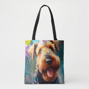 Tote Bag Chien Airedale avec chapeau d'anniversaire et ball