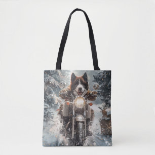 Tote Bag Chien Akita Américain en moto Noël