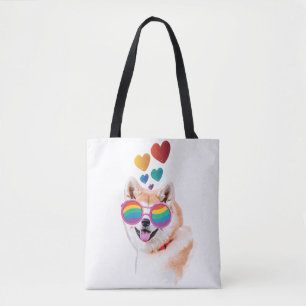 Tote Bag Chien Akita avec la Saint-Valentin coeurs