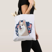 Tote Bag Chien Akita avec thème de la fête de l'indépendanc (De près)