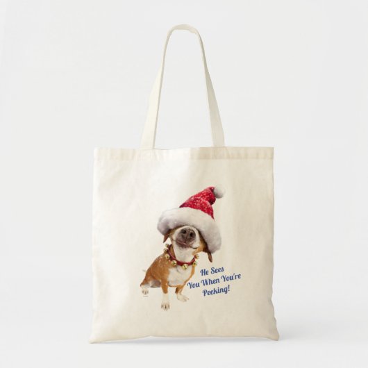 Tote Bag Chien avec un grand chapeau de Père Noël (Devant)
