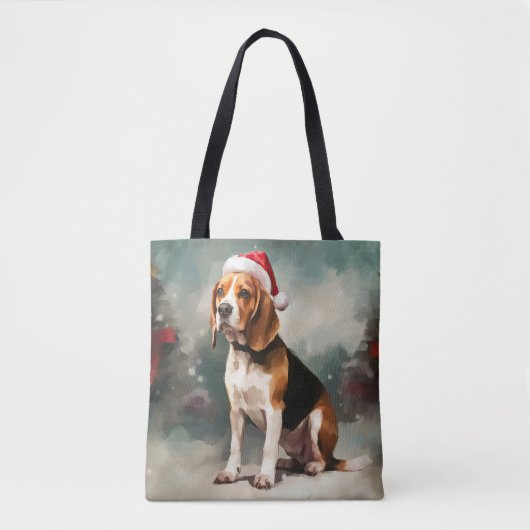 Tote Bag Chien beagle à Noël de neige (Devant)
