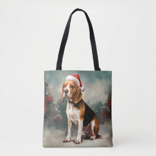 Tote Bag Chien Beagle dans la neige de Noël