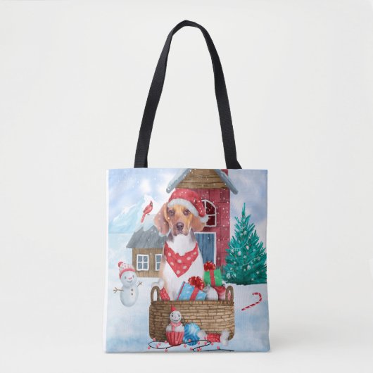 Tote Bag Chien beagle dans la neige Maison de Chien de Noël (Devant)
