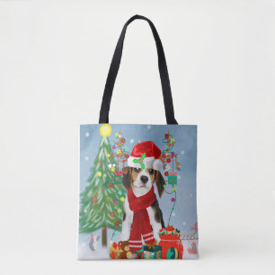 Tote Bag Chien beagle en neige avec cadeaux de Noël Jeter P