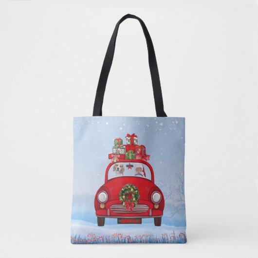 Tote Bag Chien beagle En Voiture Avec Le Père Noël (Devant)