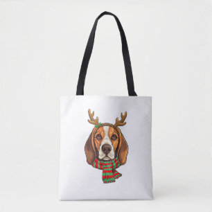Tote Bag Chien beagle Noël Rendeer Santa Hat Funny Noël