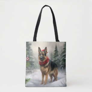 Tote Bag Chien Berger Allemand dans un Noël enneigé