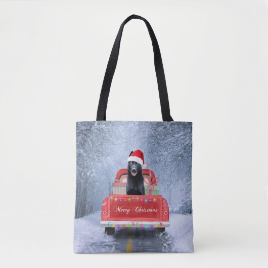 Tote Bag Chien berger allemand en neige assis à Noël (Devant)