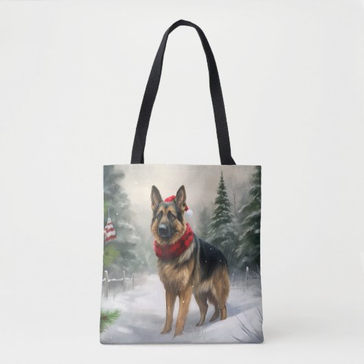 Tote Bag Chien berger allemand en Noël de neige (Devant)