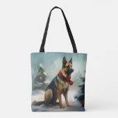 Tote Bag Chien berger allemand en Noël de neige (Dos)