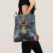 Tote Bag Chien berger allemand équitation moto Noël (De près)