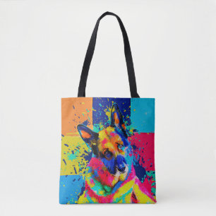 Tote Bag Chien berger allemand - Plongée de couleurs pop ar