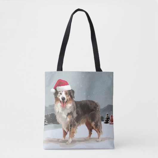 Tote Bag Chien berger australien en Noël de neige (Devant)
