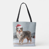 Tote Bag Chien berger australien en Noël de neige (Dos)