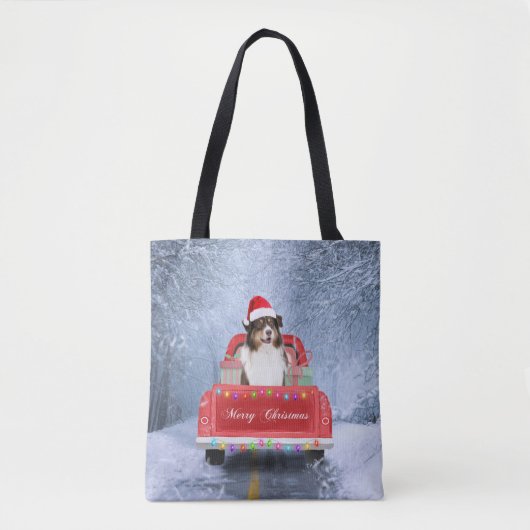 Tote Bag Chien berger australien en Noël de neige (Devant)