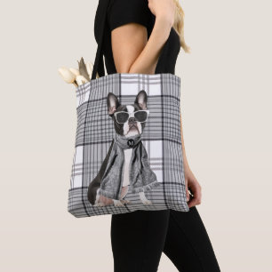 Tote Bag Chien Boston Terrier élégant et monogramme à carre
