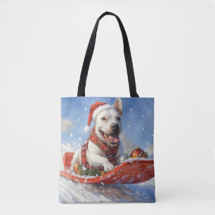 Tote Bag Chien Bull Terrier dans un traîneau Laissez tomber