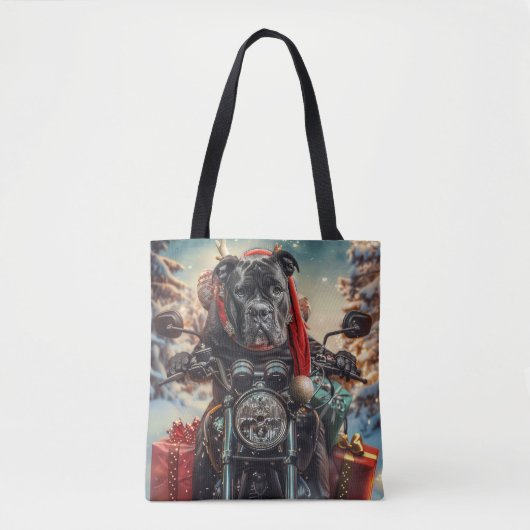 Tote Bag Chien Cane Corso à moto Noël (Devant)