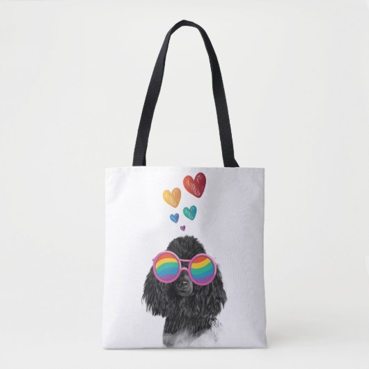 Tote Bag Chien Caniche avec coeurs Saint-Valentin (Devant)
