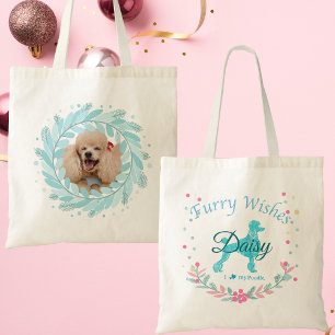Tote Bag Chien Caniche Bleu Pastel Mignon   Noël Personnali