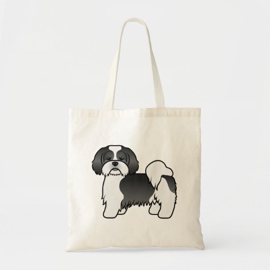 Tote Bag Chien Caricature Lhasa Apso Noir Et Blanc (Devant)