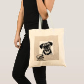 Tote Bag Chien carlin avec lunettes et livres Fourre-tout (Devant (produit))