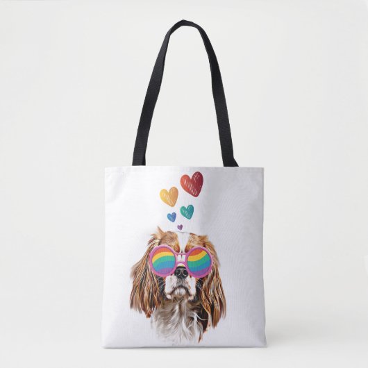 Tote Bag Chien Cavalier King avec coeurs Saint-Valentin (Devant)