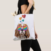 Tote Bag Chien Cavalier King avec coeurs Saint-Valentin (De près)
