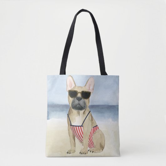 Tote Bag Chien chaud | Chiot En Lunettes De Soleil À La Pla (Devant)