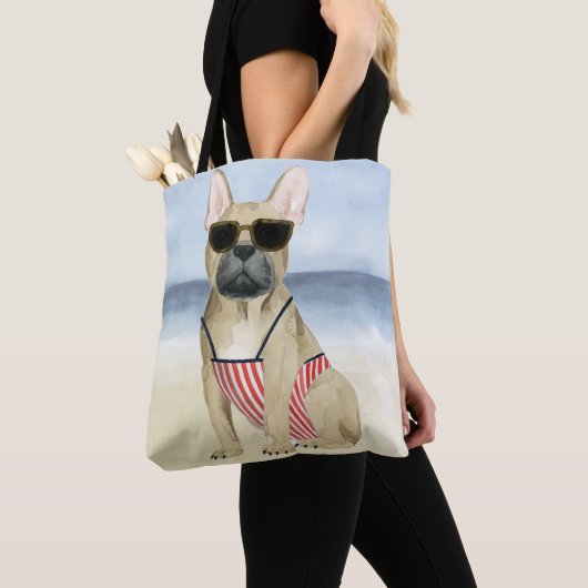 Tote Bag Chien chaud | Chiot En Lunettes De Soleil À La Pla (De près)