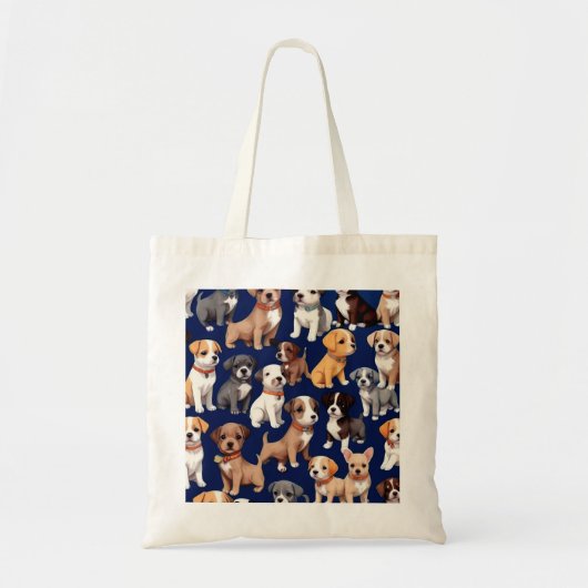 Tote Bag Chien Chien Chien bleu de la marine Design Motif (Devant)