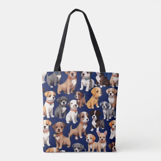 Tote Bag Chien Chien Chien bleu de la marine Design Motif (Dos)