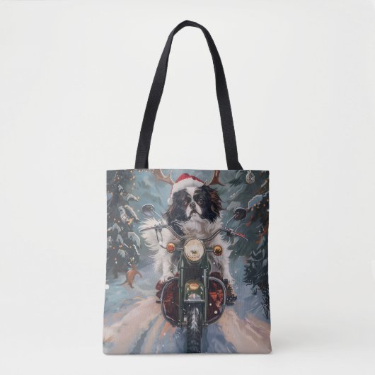 Tote Bag Chien Chin japonais équitation moto Noël (Devant)