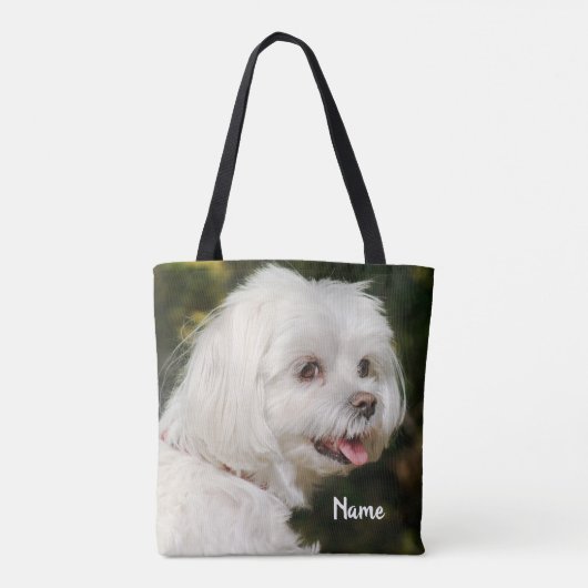 Tote Bag Chien chiot maltais blanc personnalisé (Dos)