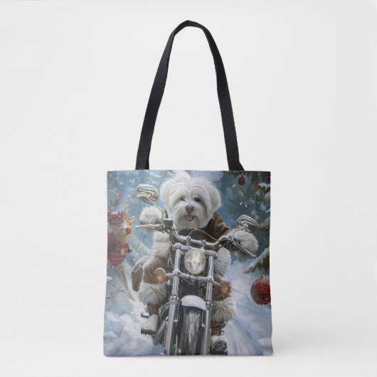 Tote Bag Chien Coton De Tulear à moto Noël  (Devant)