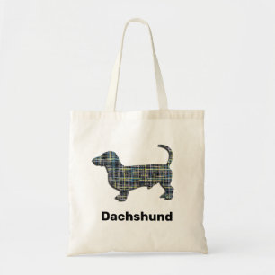 Tote Bag Chien Dachshund Silhouette Lignes de grille jaune 