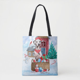 Tote Bag Chien dalmate dans la neige Maison de chien de Noë