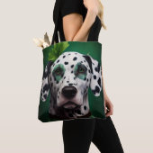 Tote Bag Chien dalmate en tenue de la Saint Patrick (De près)