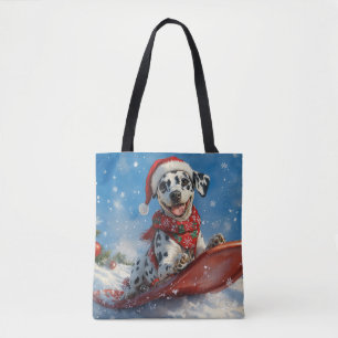 Tote Bag Chien Dalmatien en Luge Laissez Tomber la Neige No