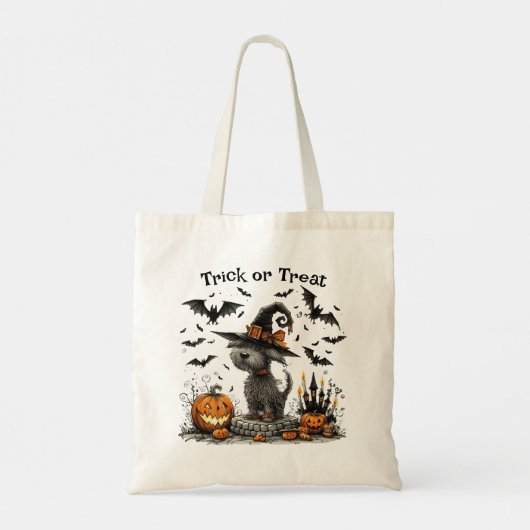 Tote Bag Chien dans une sorcière Casquette Halloween Trick (Dos)
