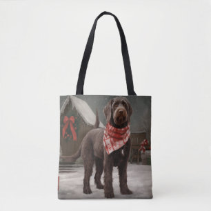 Tote Bag Chien d'arrêt à poil dur dans Noël enneigé