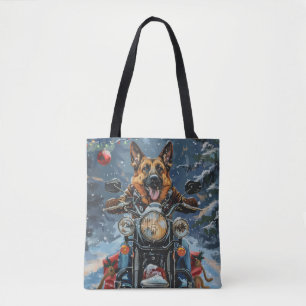 Tote Bag Chien de berger allemand à moto Noël