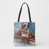 Tote Bag Chien de berger australien en Noël à Sledge (Devant)